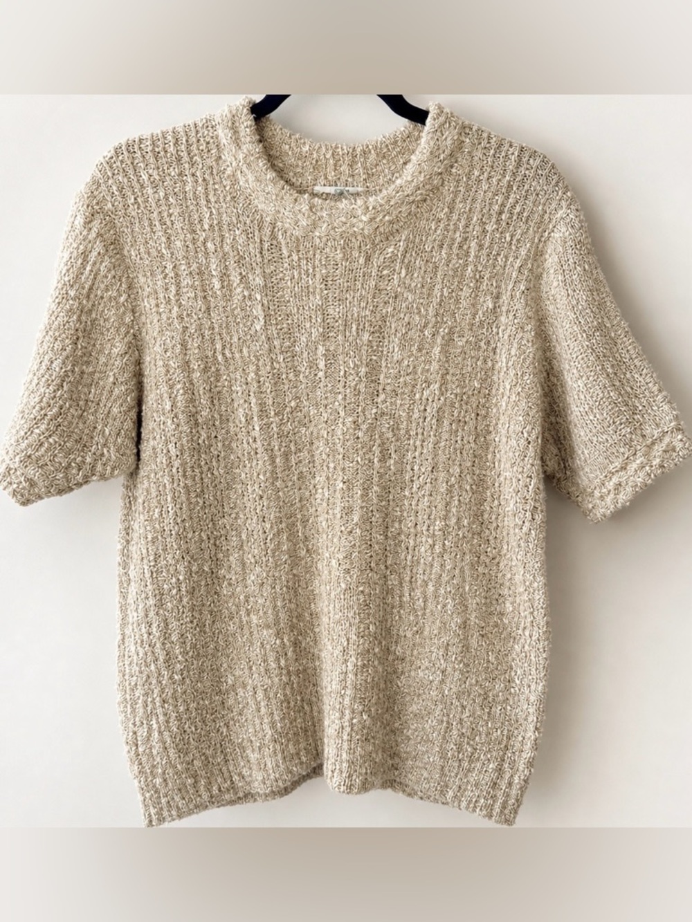 Orvis Linen Blend Cable Knit Sweater Short Sleeve XL Coastal